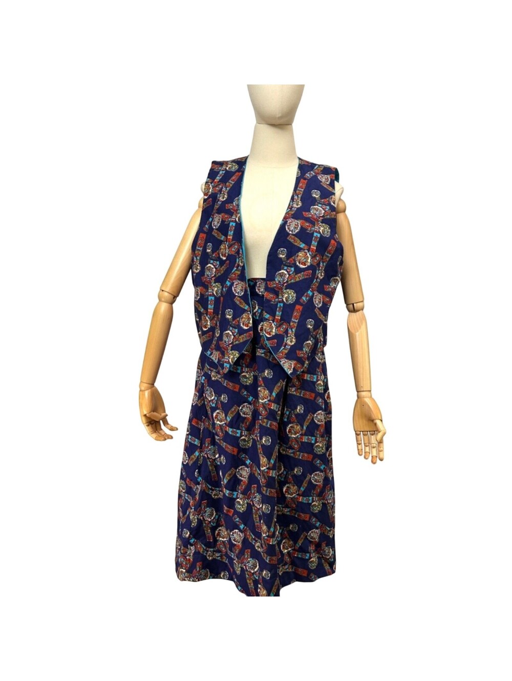 Vintage 80s Blue American Indian Western Vest Skirt Set
